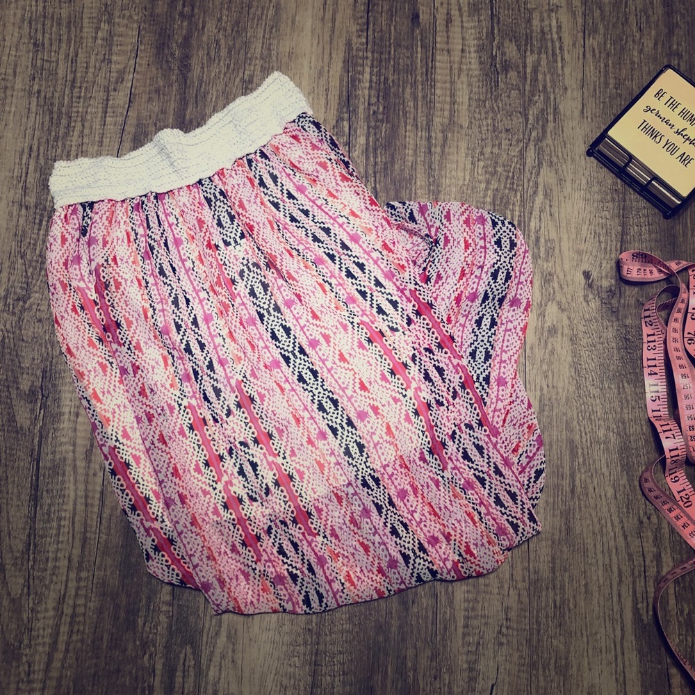 Pink and orange patterned maxi skirt